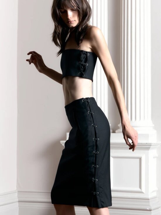 Yves Saint Laurent Dresses & Skirts - Yves Saint Laurent by Tom Ford Black Wool Lace-Up Pencil Skirt - FR 42 (US 10)